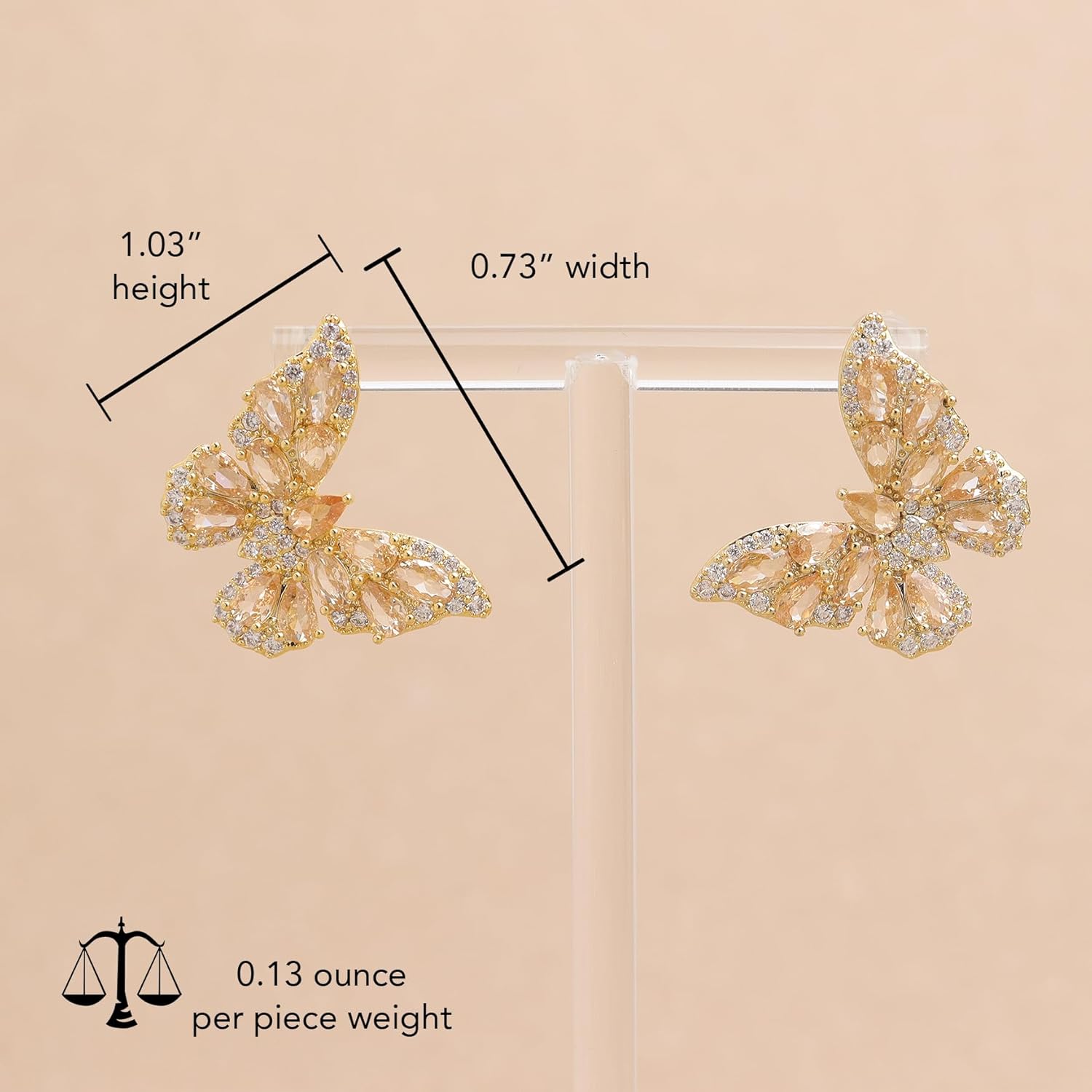 Sonateomber Butterfly Rhinestone Stud Earrings for Women,Dainty Cute CZ Crystal Earings Prom Wedding Holiday Fashion Jewelry Gift - Image 3