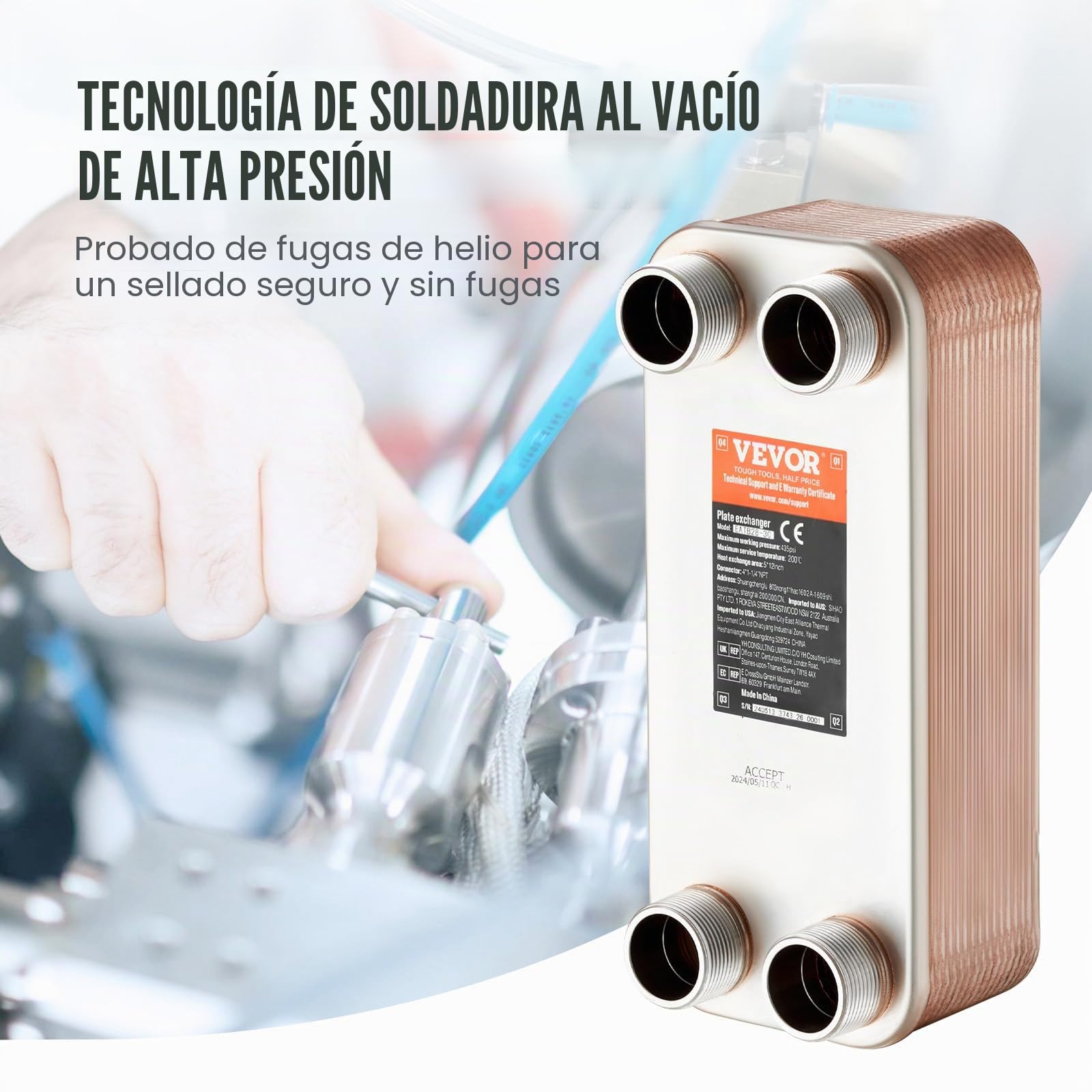 VEVOR Intercambiador de calor de 30 placas soldadas de acero inoxidable 316L de 5 x 12 pulgadas