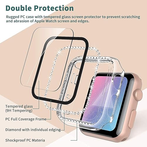 Vista 14 de TOCOL - Juego de 2 fundas para Apple Watch Series 6/5/4/3/2/1 y Apple Watch SE. Claro