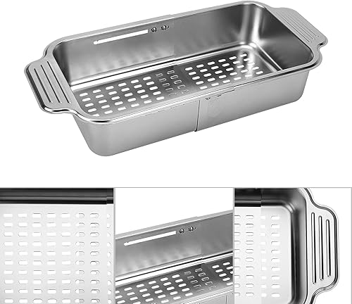 Miniatura 3 de LUEXBOX Escurridor extensible para secar platos sobre el fregadero, cesta escurridor de acero inoxidable con brazos ajustables para verduras y