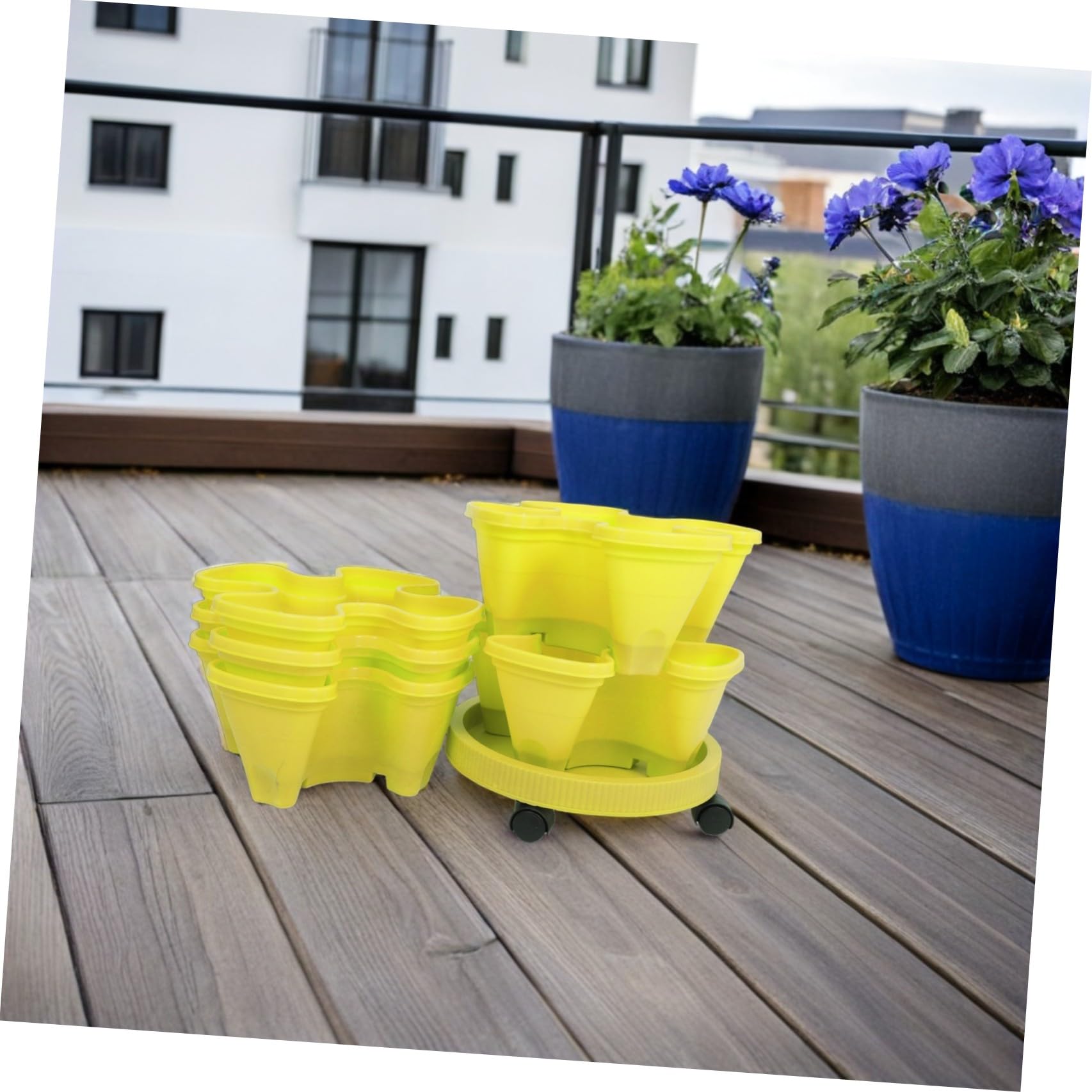 Jardinière à Fraises Tour de Jardinière Verticale à Fraises en Abs Multi-Couche Empilable Jaune pour Herbes Intérieur Cuisine