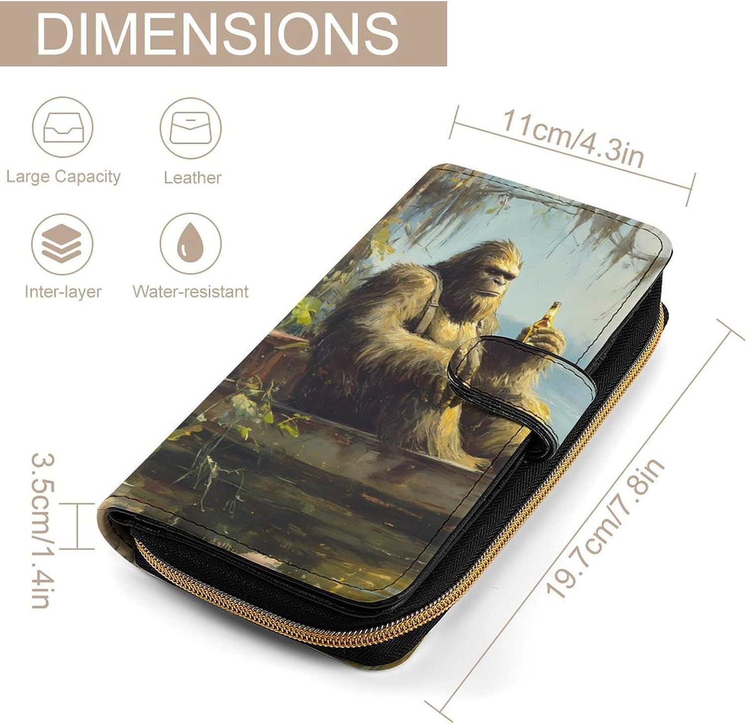 Bigfoot Drinking In Boat Womens Wallet for Men Slim Purse Clutch Handbag with Card Holder