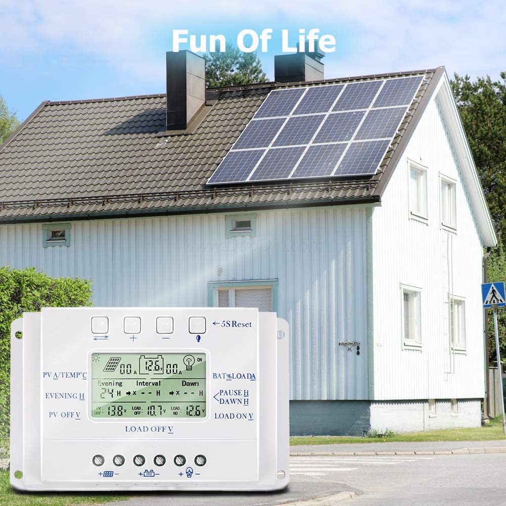 SolaMr 10A Régulateur de Charge Solaire 12V/24V Tension D'identification Automatique Régulateur D'intelligence de Panneau Solaire avec Écran LCD - T10