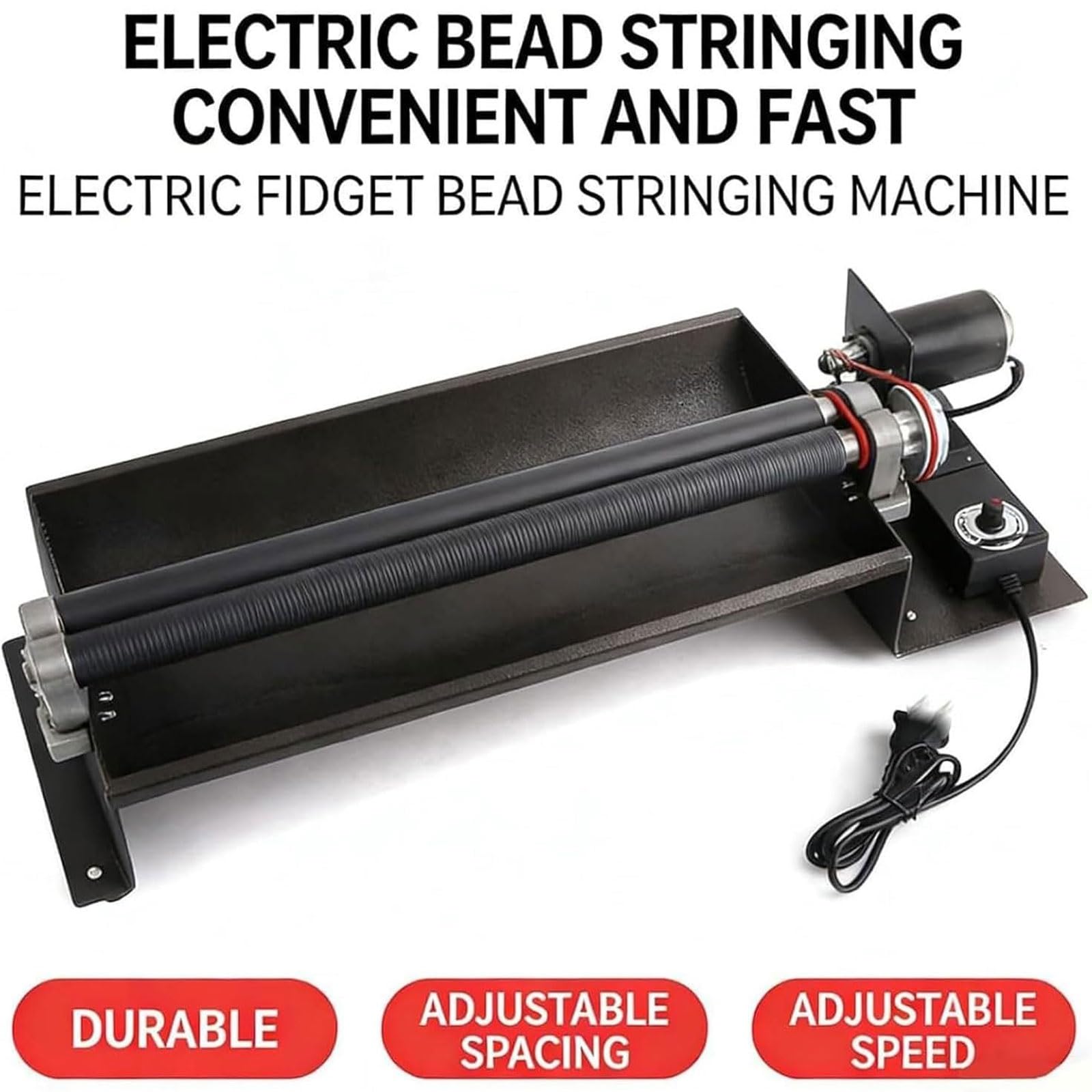 Spinner eléctrico de cuentas, herramienta de enhebrado de cuentas de 3500 rpm, velocidad ajustable y ancho del rodillo, máquina de cuerda de cuentas para hacer pulseras y cuentas de cintura