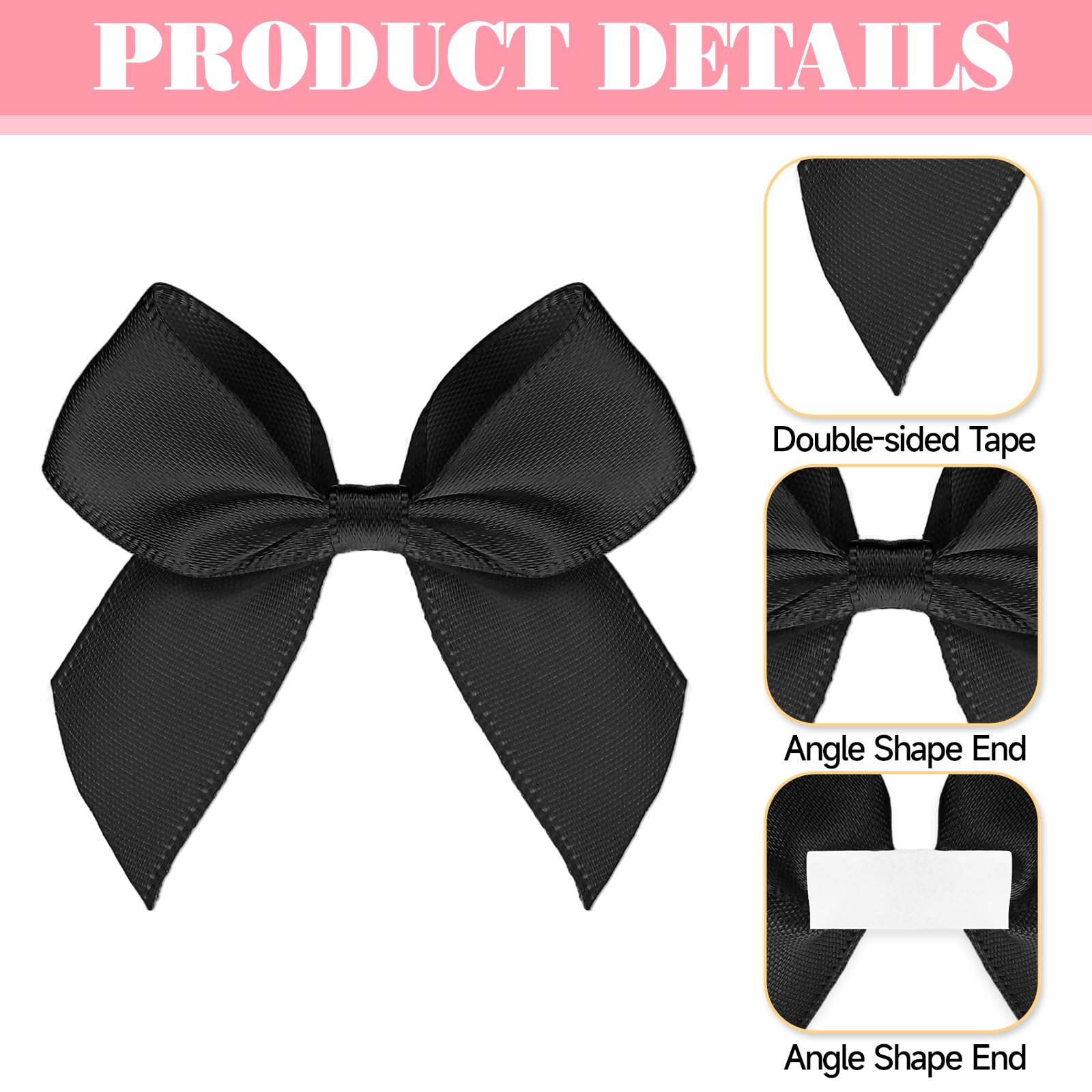 30 Stück Schwarz Schleifen Satinband Selbstklebend Handgefertigte Deko Schleifen für DIY Handwerk Hochzeit Weihnachten Valentinstag Dekoration Karte Herstellung von Verzierungen, 5 cm Breite