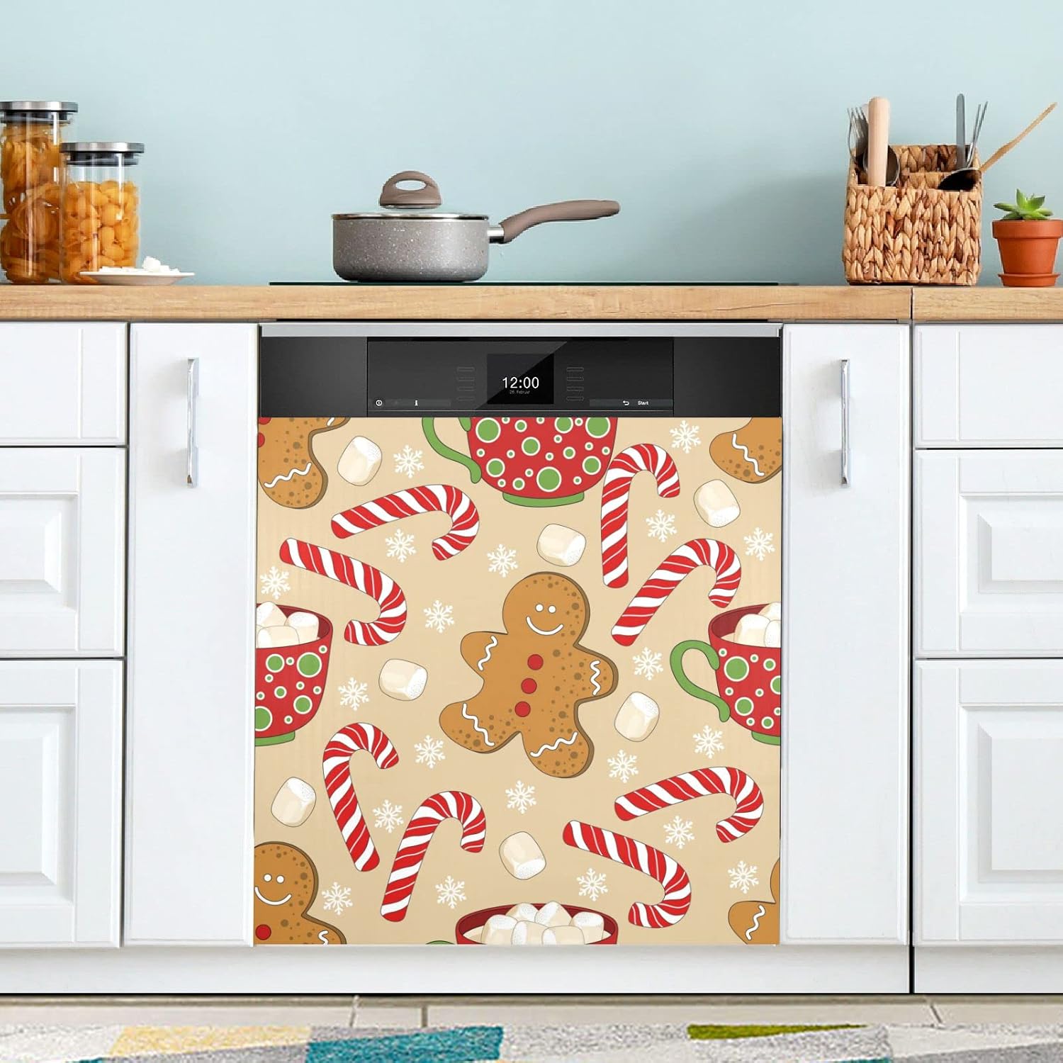 Ollabaky Dishwasher Magnet Cover Cute Christmas Gingerbread Magnetic Sticker Dishwasher Door Cover Decal Refrigerator Magnet Sticker for Home Kitchen Cabinet Appliances 23"x26"