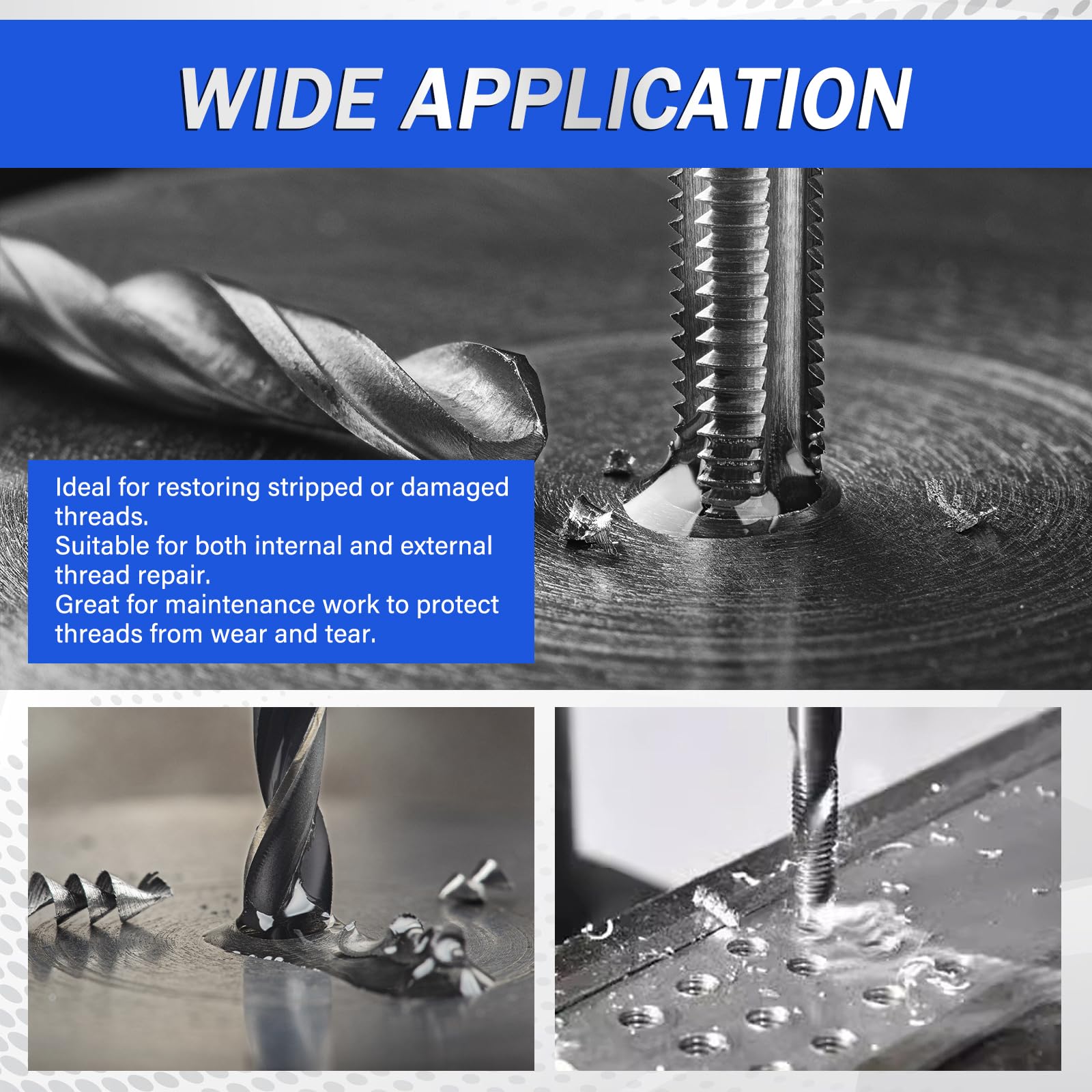 DASBET Kit di attrezzi per la riparazione di filettature metriche, 151 pezzi, kit di riparazione elicoidale per trapano HSS M5 M6 M8 M10 M12 (blu)
