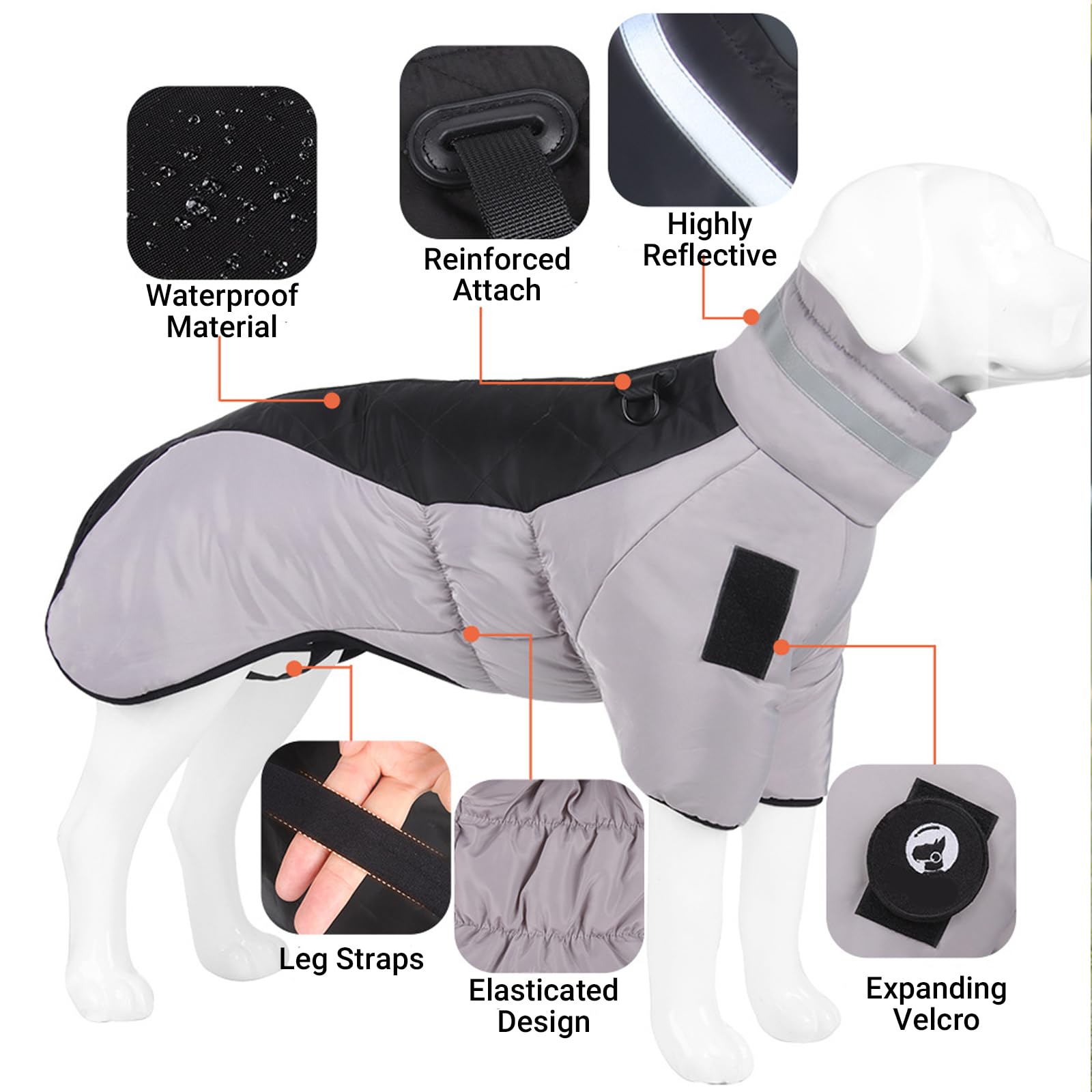 SPACE LION Hundedaunenjacke Mit Entendaunen – Warm, Wasserabweisend, Winddicht, Verstellbar, Für Große Hunde (2XL)