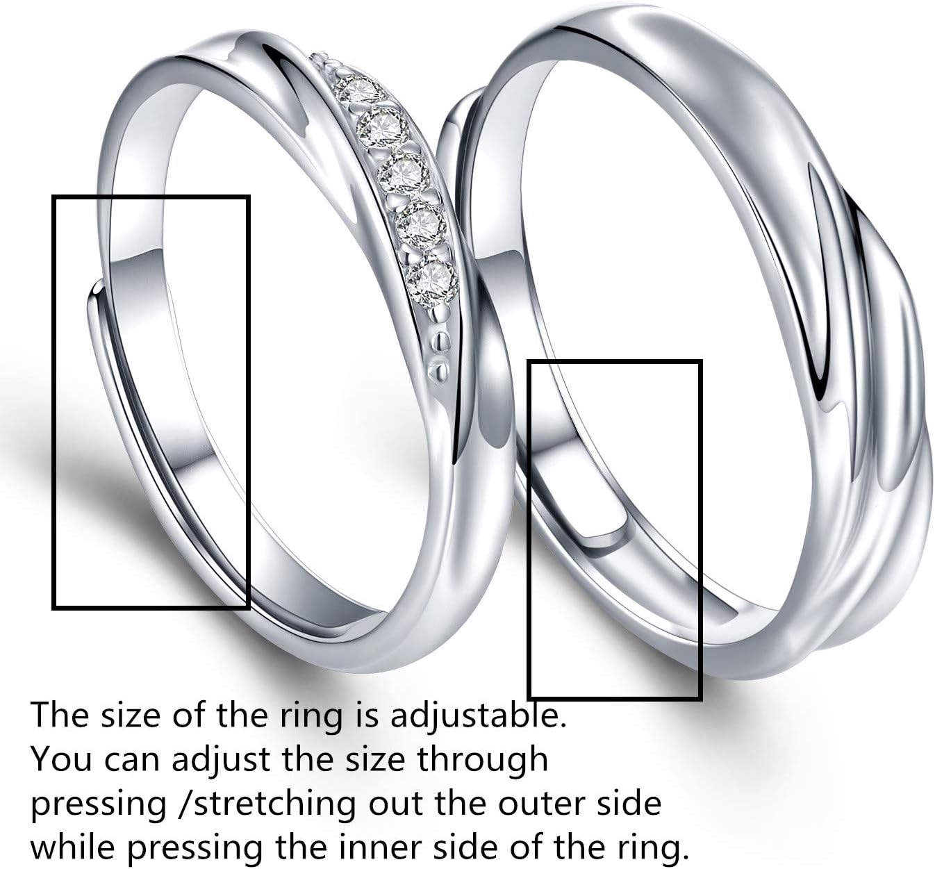 Mens Womens Endless Love Silver Rings Adjustable Ring Swarovski Cubic Zirconia Wedding Ring Promise Ring Couples Ring