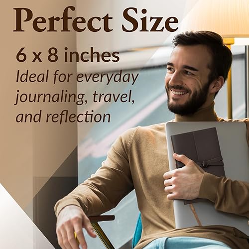 Miniatura 6 de Diario de cuero con páginas rayadas, diario encuadernado en cuero para hombres y mujeres (6 x 8 pulgadas), cuadernos de rayas para mujeres y