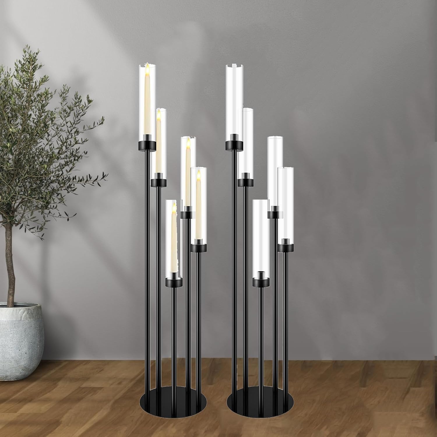 Candelabra - Candle Holder, 5 Arm 42.5'' Tall Candle Holder, Metal Candlestick Set with Acrylic Lampshade, Candelabras Centerpieces for Tables, for Wedding Party Home Decoration(4PCS)