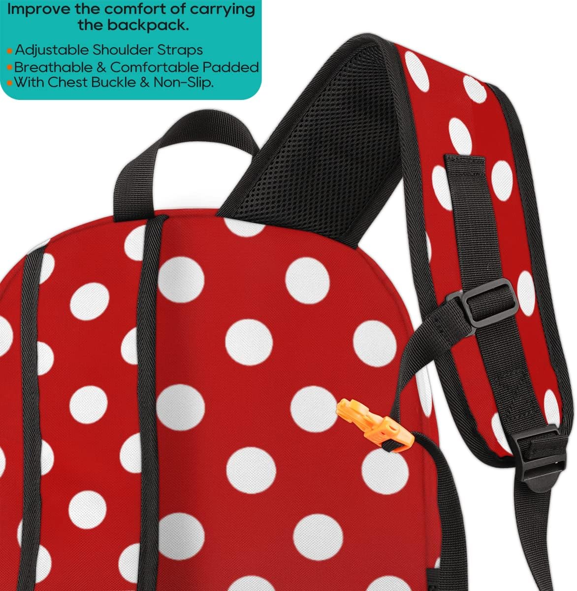 Elementary School Bags for Teens, Red White Polka Dot Kids Backpacks Polka Dot Lightweight Bookbags Waterproof Sturdy Schoolbag Daypack for Girls Boys