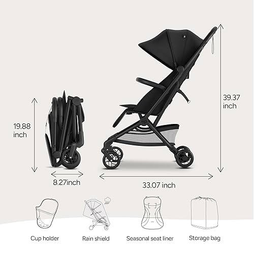 Miniatura 8 de Mompush Velo - Cochecito de viaje ligero, compacto y apto para aviones para bebés y niños pequeños, asiento plano, plegable con una sola mano, con