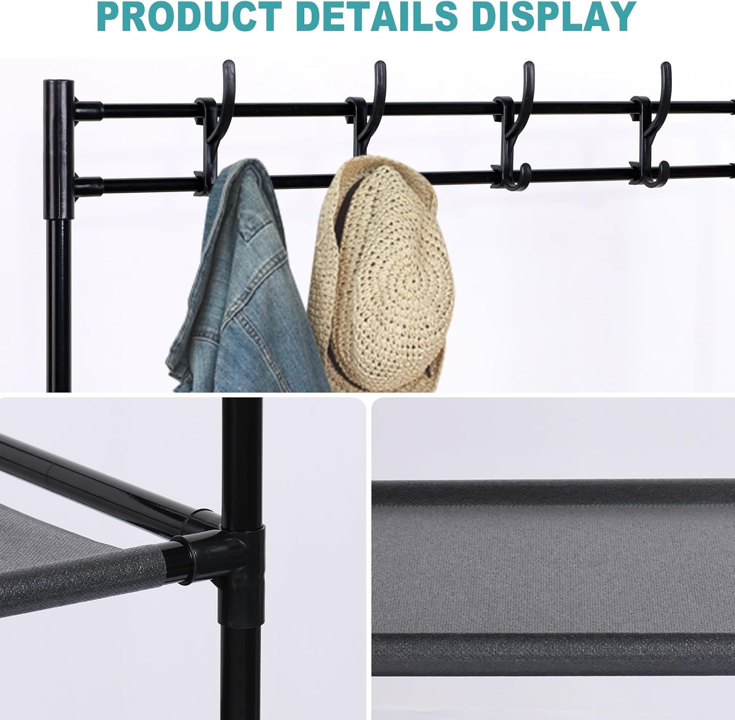 Coat Rack,Entryway Coat Rack with Shoe Bench,4 Tier Coat,2 in 1 Design Coat Rack with 6 Hooks and 4 Tiers Shelves,Easy Installation Shoe Rack Multifunctional Clothes Rack for Entryway Living Room