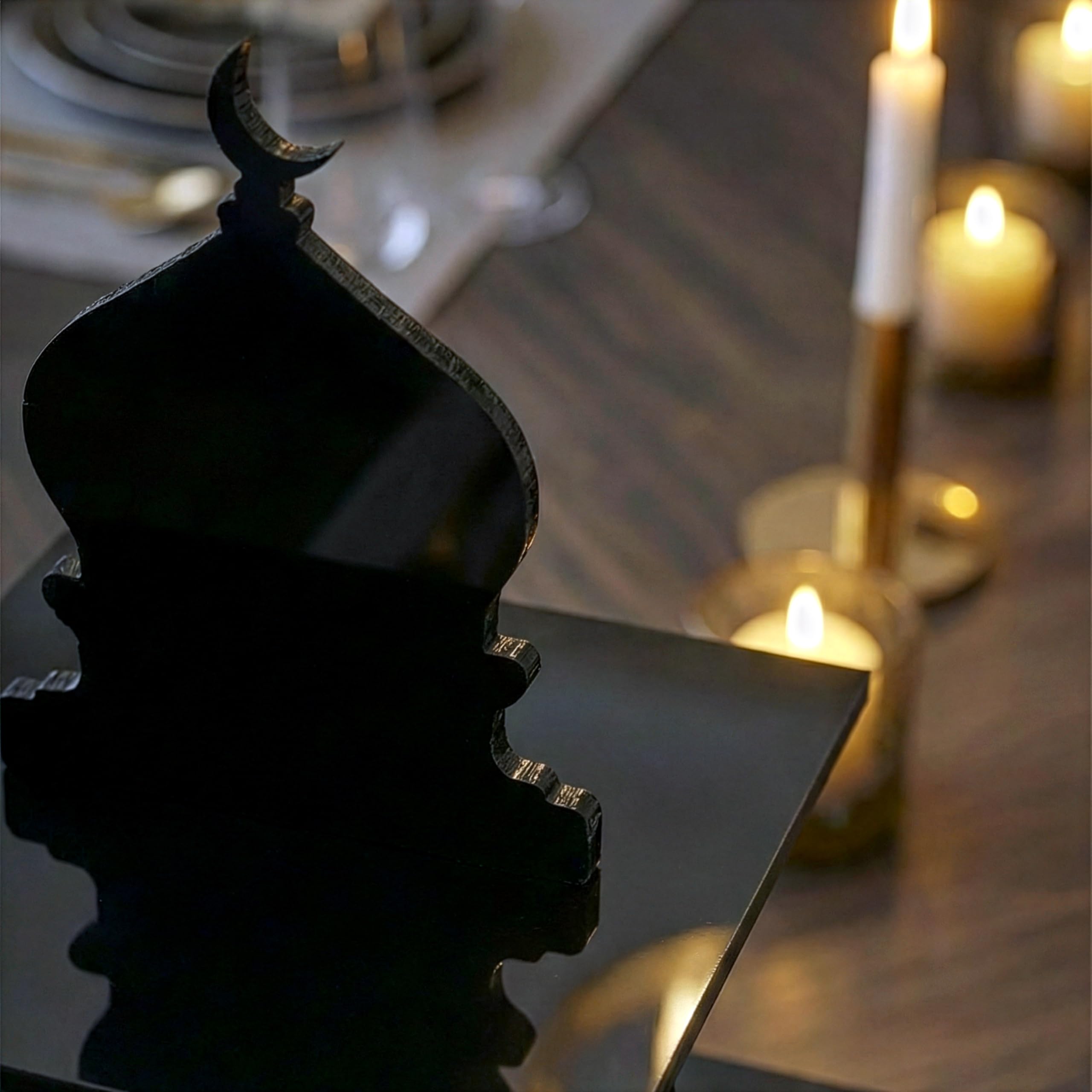 3-poziomowy stojak do serwowania i wielowarstwowa taca do serwowania, przezroczysty akrylowy minaret, dekoracja stołu, deserowy stojak na owoce i datownik, islamski element centralny stołu na Ramadan