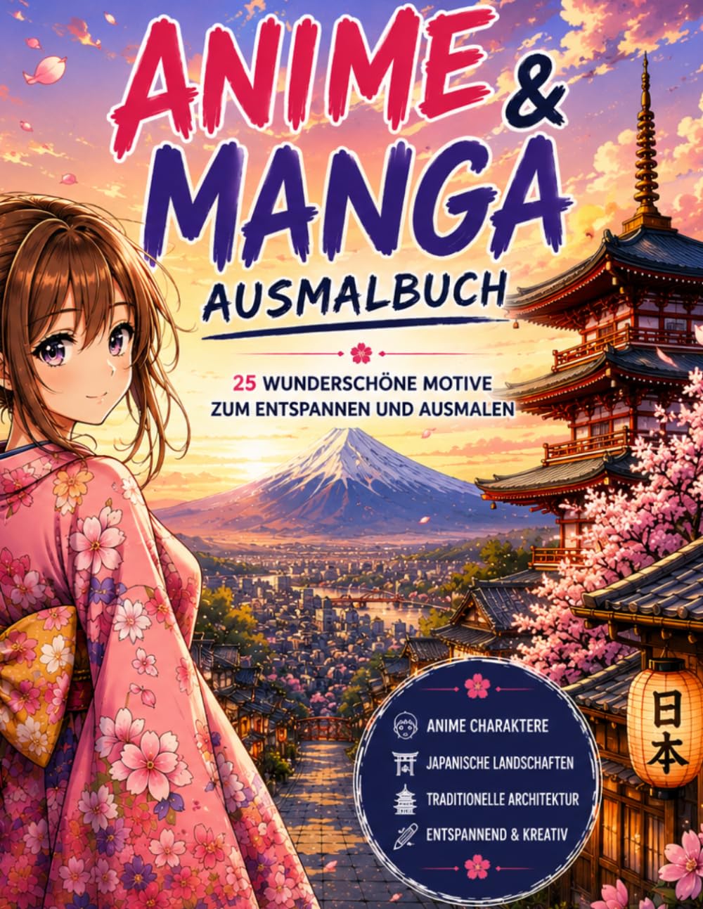 Anime & Manga Ausmalbuch: 25 wunderschöne Anime-, Manga- und Japan-Motive zum Entspannen und Ausmalen
