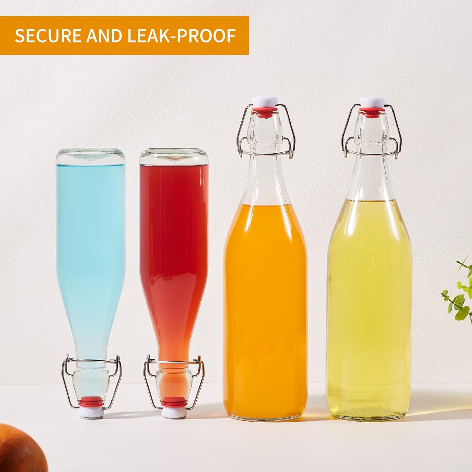 Swing Top Glass Bottles,8 Pack [1 Liter / 33 fl. oz.] Airtight Stopper Lids – Flip Top Brewing Bottle for Fermentation, Kombucha, Mead, Vinegar, Beer, Kefir, Wine – With 4 Extra Seals & 1 Pourers