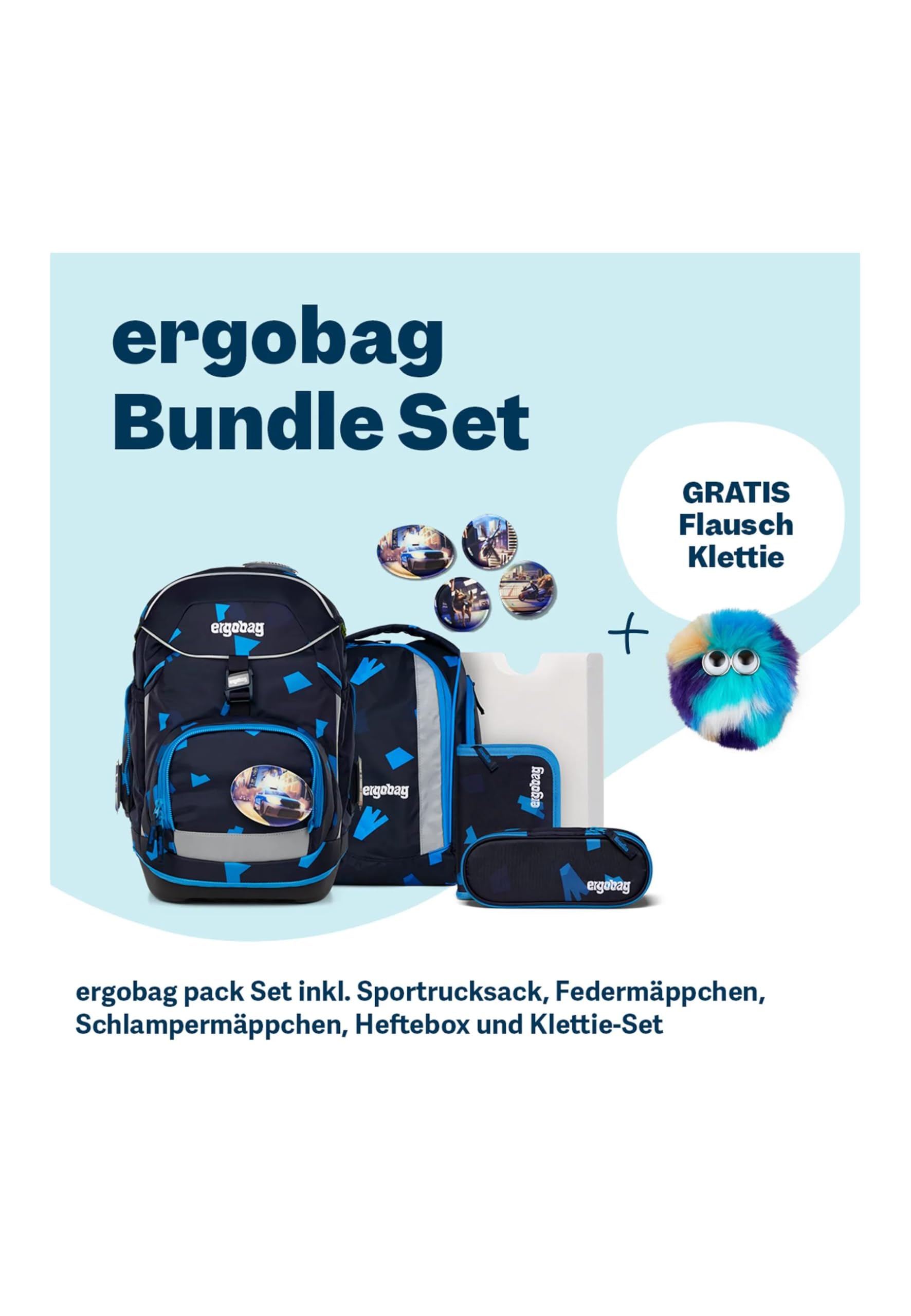 ergobag Schulranzen-Set Pack Set Bundle VerfolgBärjagd - Dunkelblau