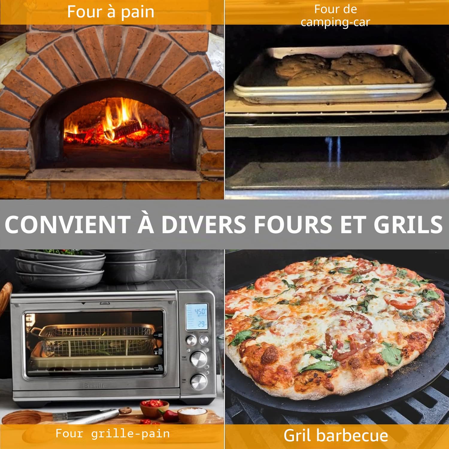 Pierre à pizza carrée en cordiérite pour barbecue, four ou four de camping-car, 30,5 x 30,5 cm