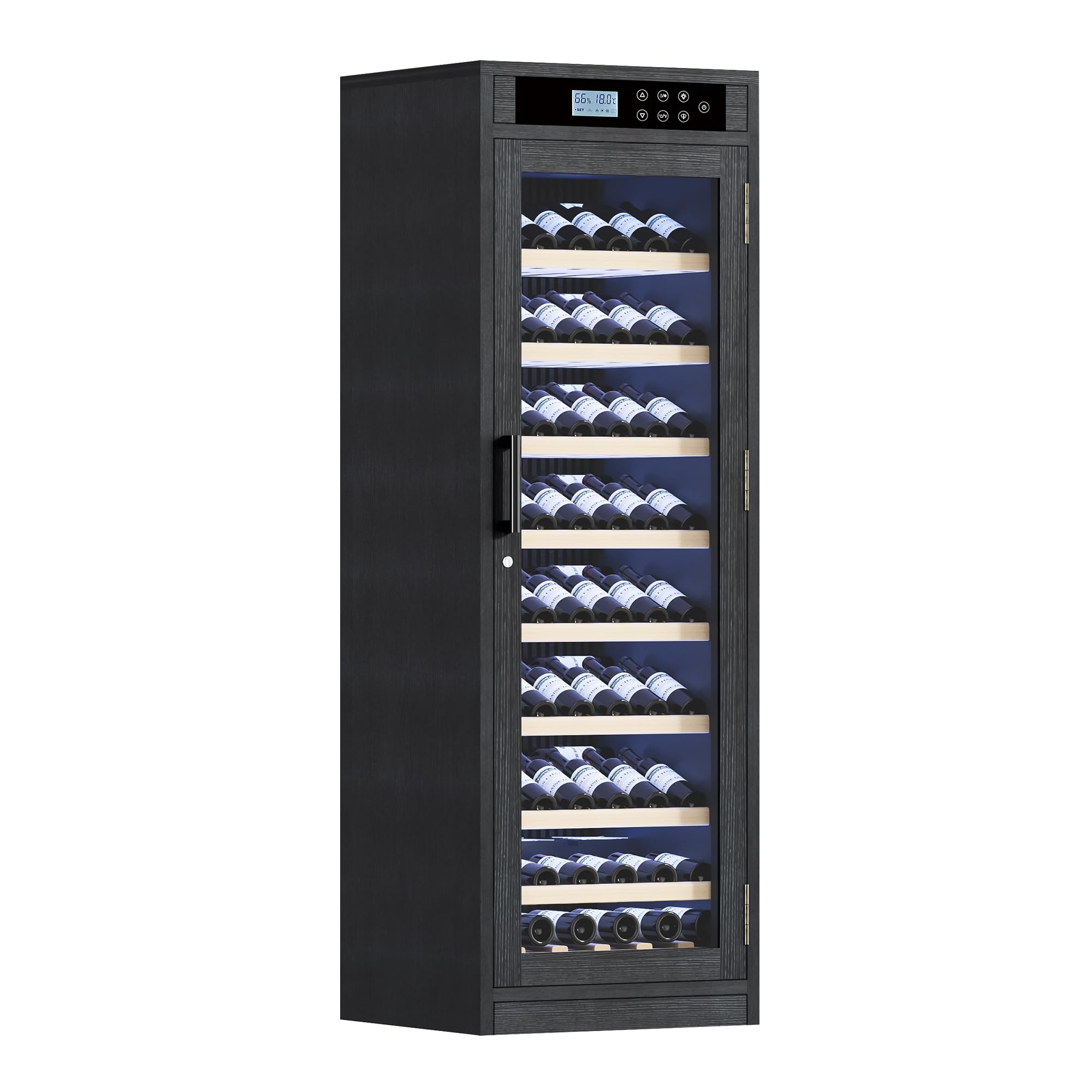 102-Bottle Wine Cooler Cabinet with Glass Door, Black Wood