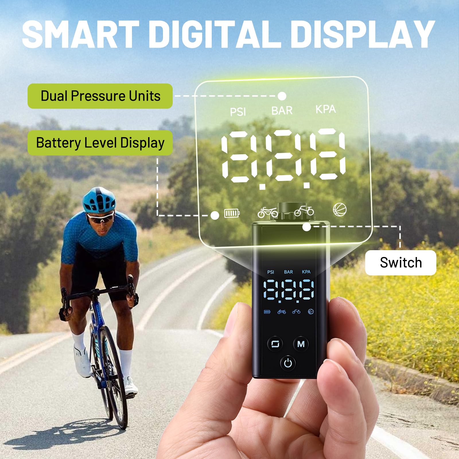 Mini pompe à vélo avec jauge, pompe à pneu de vélo électrique portable 120 psi, pompe à air rechargeable pour route, montagne, vélo électrique et ballon pour valve Schrader et Presta