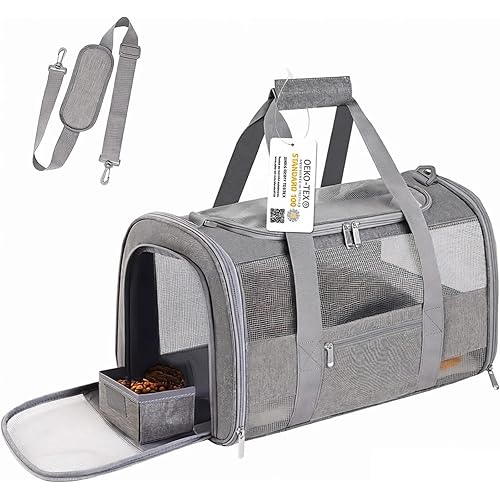 Soft - Sided Pet Carrier for Cats and Small Dogs, Airline - Approved, Grey Travel Tote with Mesh Windows, Foldable Bowl, Shoulder Strap, Oeko - TEX Certified