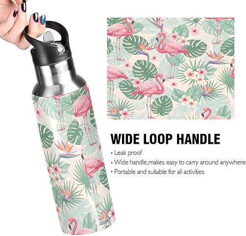 Miniatura 4 de Tropical Leaves Pink Flamingos Insulated Stainless Steel Water Bottle with Straw 32 Oz Leakproof Water Bottles, BPA-Free Sport Water Bottle