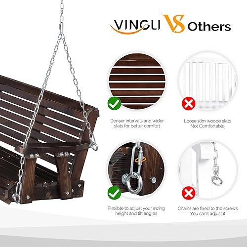 Miniatura 2 de VINGLI Columpio resistente de 880 libras para patio, porche, pintura de poliuretano, silla colgante con cadenas de seguridad ajustables, columpio de