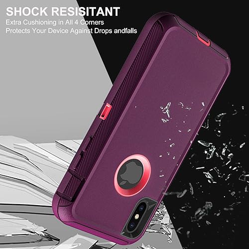 Miniatura 5 de Funda para iPhone Xs Max, grado militar 3 en 1, resistente a los golpes, a prueba de caídas, polvo con 2 protectores de pantalla de vidrio templado