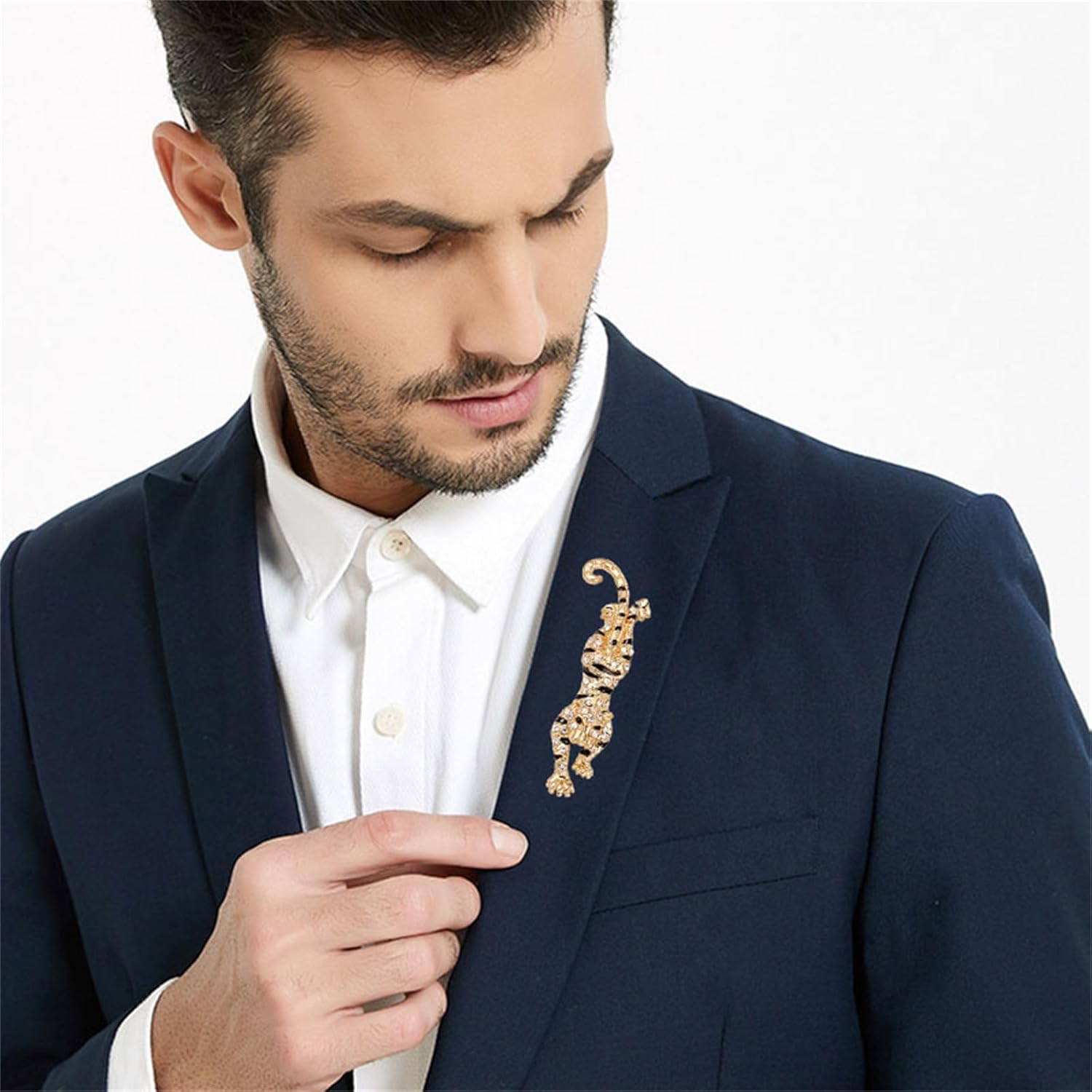 Dreuyet Rhinestone Tiger Brooch Pins for Women Men Vintage Crystal Animal Roaring Tiger Head Lapel Pin Charm Coat Clothes Hats Bags Suits Party Brooches Game Day Jewelry - Image 2