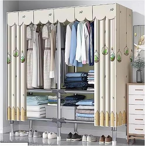 Miniatura 9 de large closets Assemble Wardrobe Closet Rugged Metal Frame Wardrobe Rack with Thick Cloth Cover Armoire Wardrobe Closet with Hanging Rods