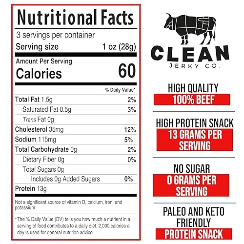Miniatura 2 de Clean Jerky Co. Old Fashioned Dry Zero Sugar Beef Jerky  Sal y pimienta - Bocadillos ricos en proteínas  Snacks saludables para adultos  Hecho con