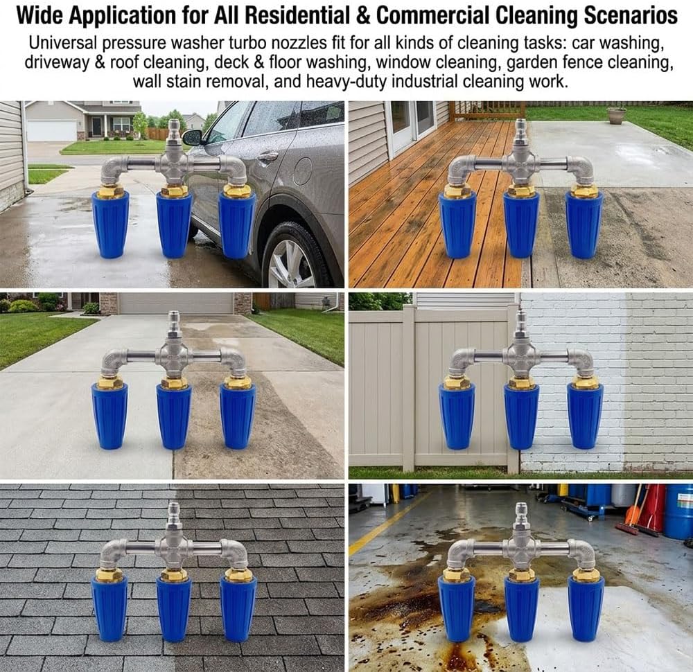 Triple Turbo Nozzle Pressure Washer 360° Rotating 4000 PSI High Pressure Triple Turbo Nozzle Pressure Washer Tip for Power Washer Cleaning, 1/4" Quick Connect, 2.5 Orifice 3-in-1 Design (Red)