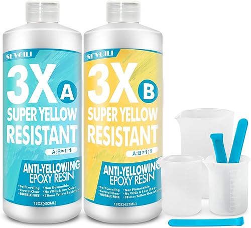 SEVGILI Kits de resina epoxi de 32 onzas, 3 piezas de resina epoxi transparente súper anti-amarilleamiento, resina epoxi resistente a los rayos UV