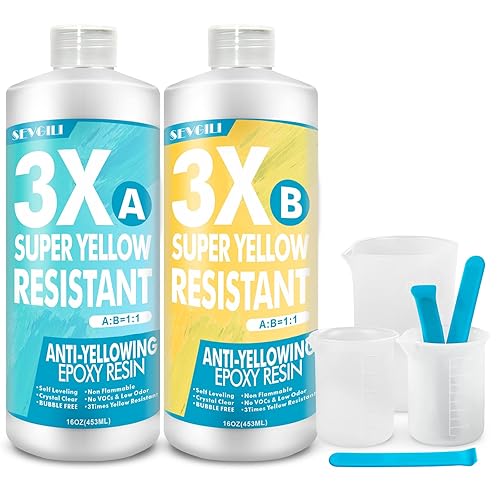 Kits de resina epoxi de 32 onzas, 3 piezas de resina epoxi transparente súper anti-amarilleamiento, resina epoxi resistente a los rayos UV para