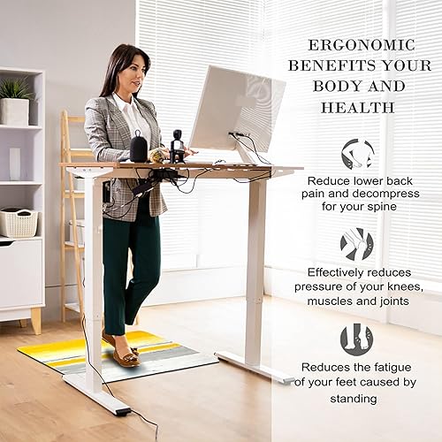 Miniatura 5 de Juego de 2 alfombras de cocina, antifatiga, antideslizante, impermeable, acolchado de PVC, gris claro, mimosa, amarillo, arte abstracto, cómodo