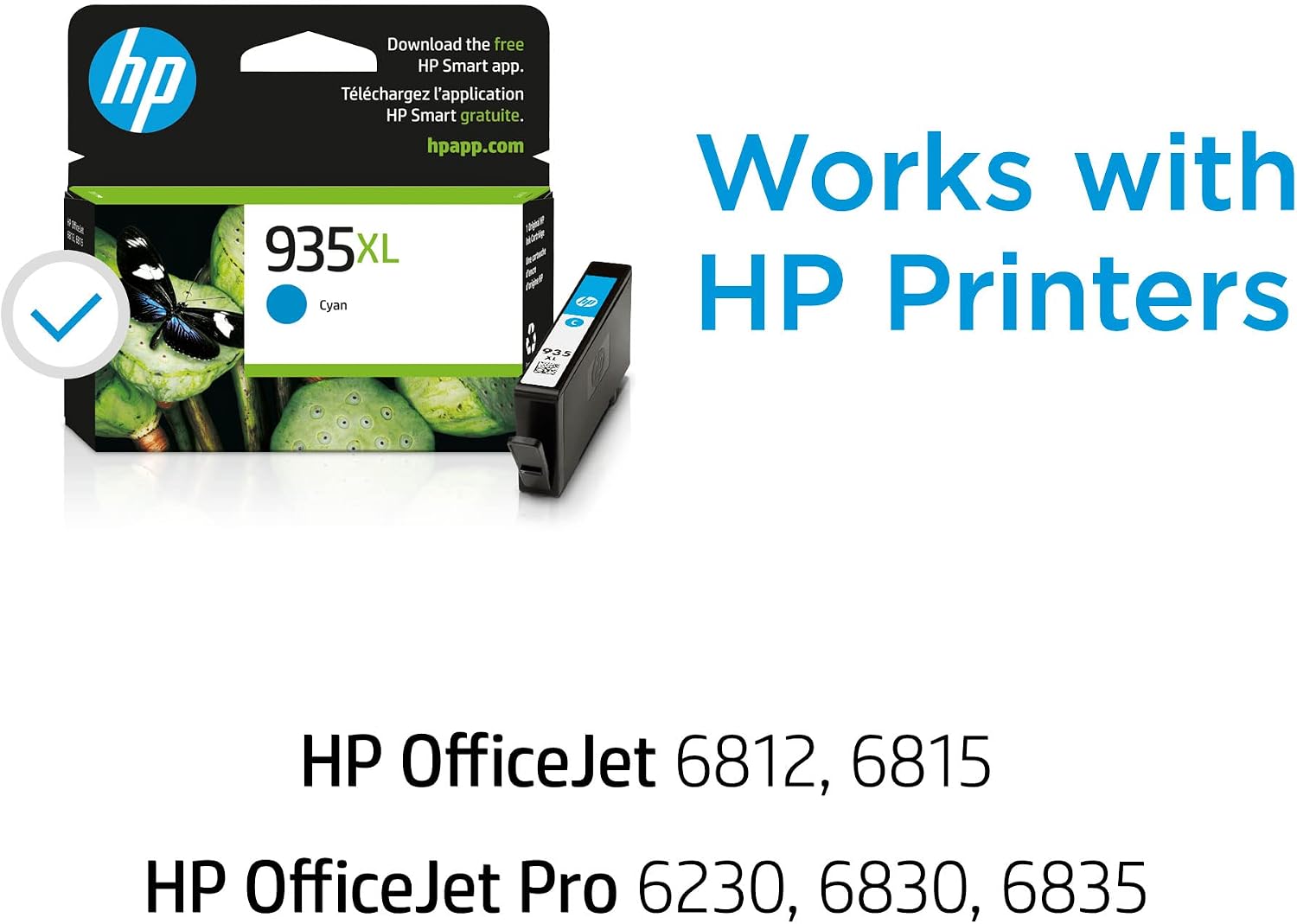 HP 935XL Cyan High-Yield Ink Cartridge | Works OfficeJet 6810; OfficeJet Pro 6230, 6830 Series | C2P24AN