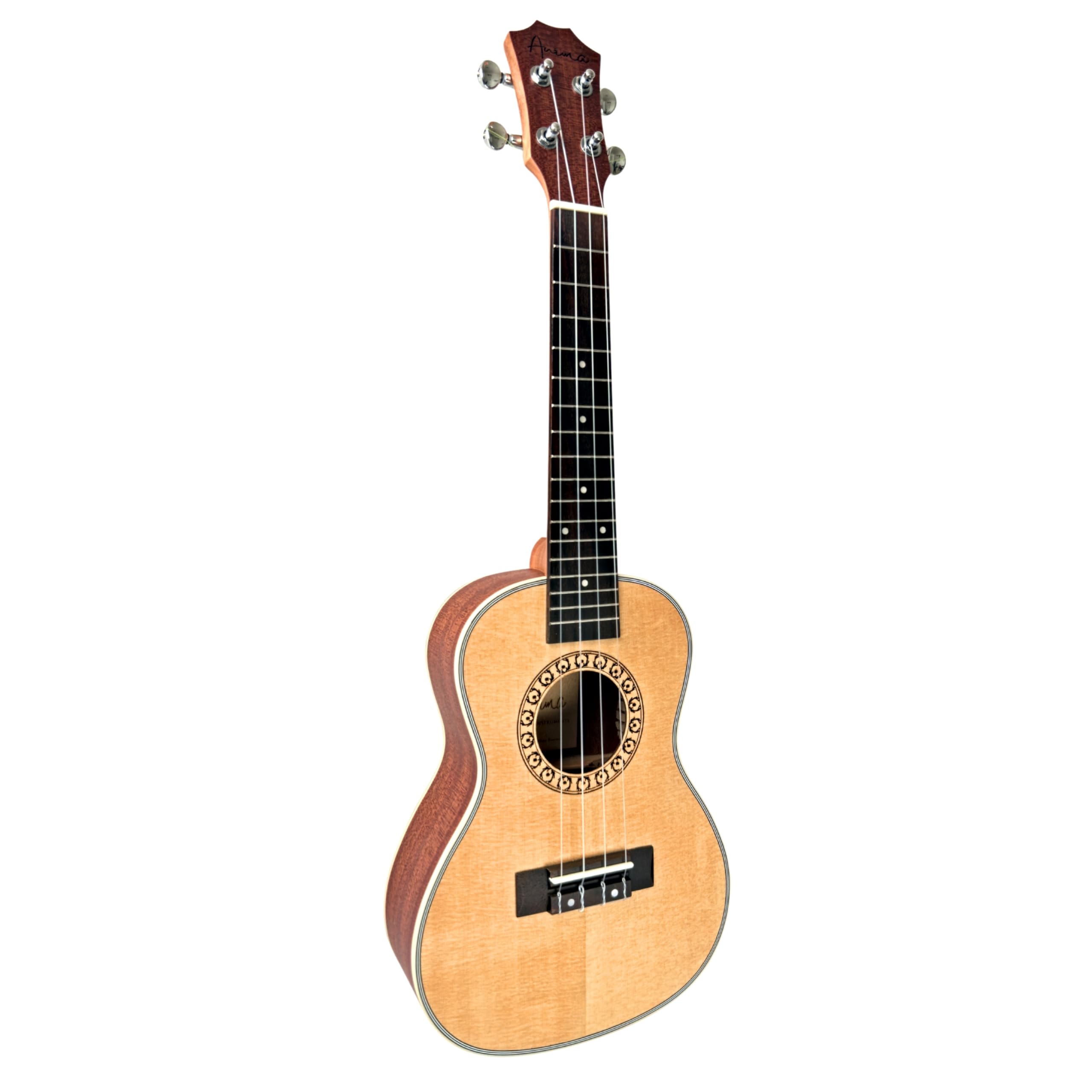 ANIMA Abeta Ukulele Concerto con tavola in abete e corpo in mogano – con custodia e metodo Ukulele per principianti e adulti