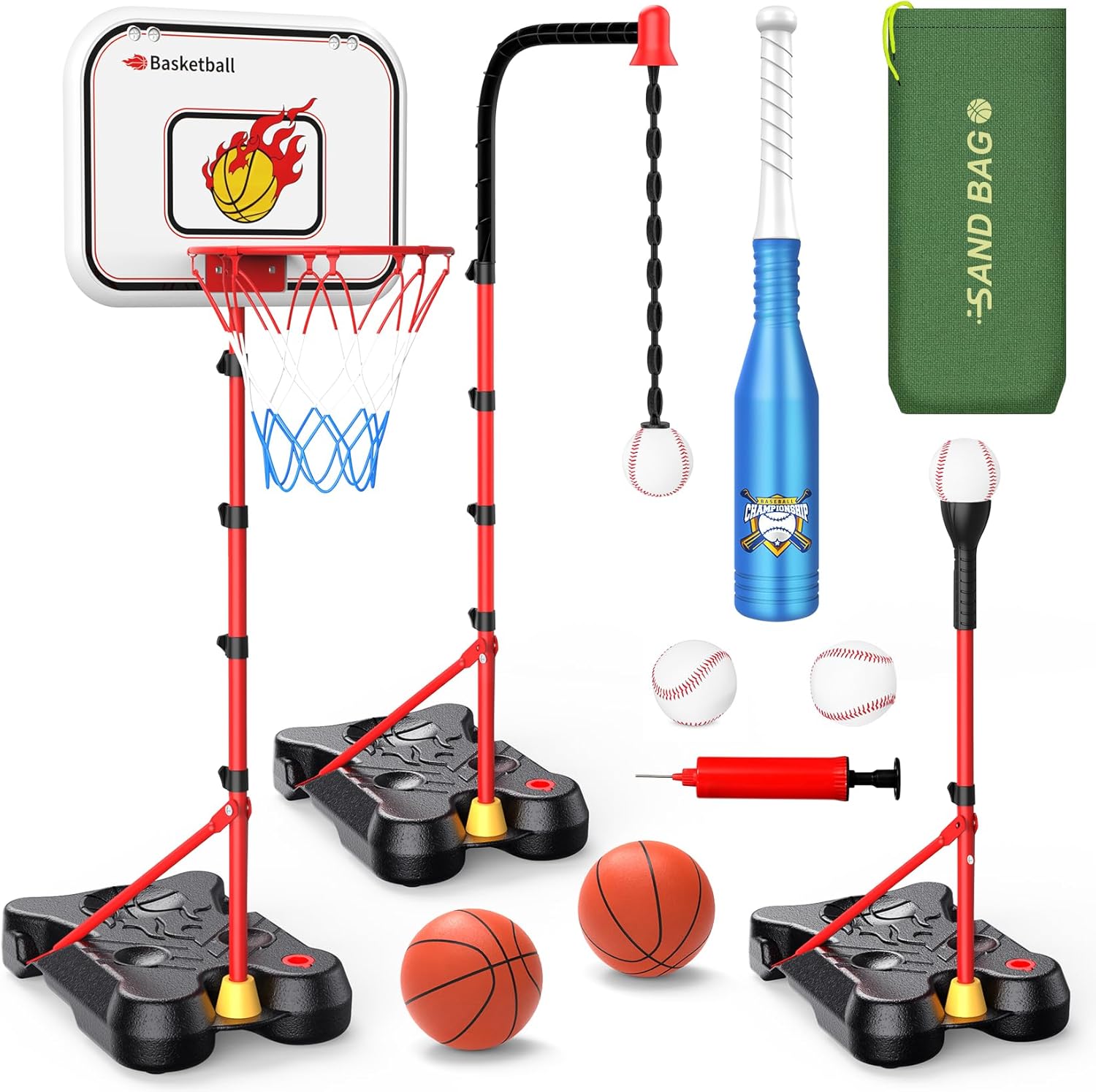 4 in 1 Kids Basketball Hoop and T Ball Set for Toddlers...