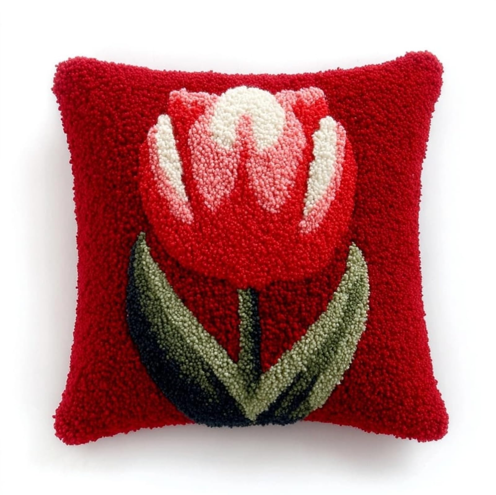 WallustrioaW Latch Hook Pillow Kit 43x43cm,Red Tulip Flowers
