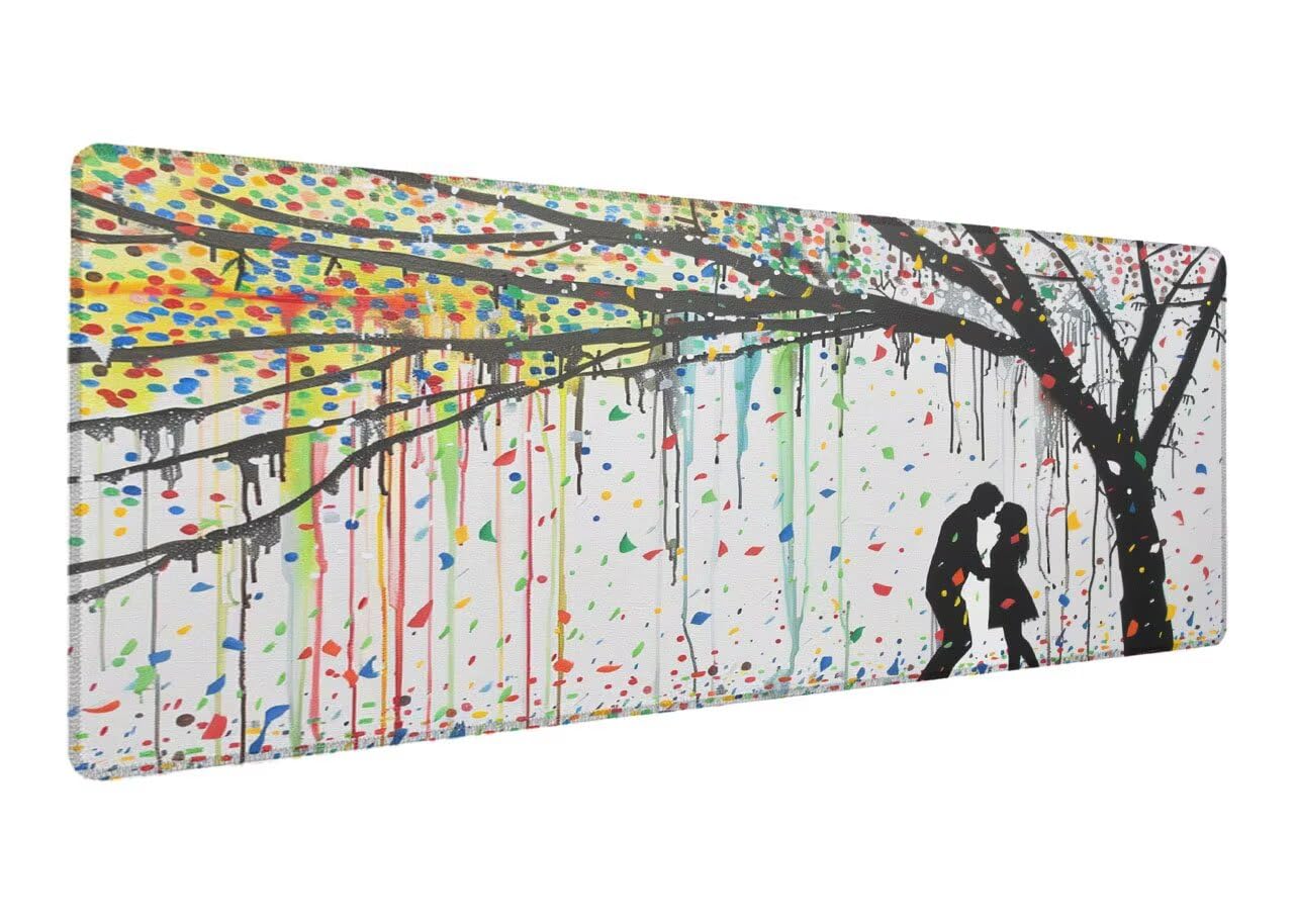 Podkładka pod mysz do gier drzewo, podkładka pod mysz XXL 1200 x 600 x 3 mm, rozszerzona antypoślizgowa mata biurkowa, wodoodporna powierzchnia, szyte krawędzie, zmywalna abstrakcyjna podkładka pod