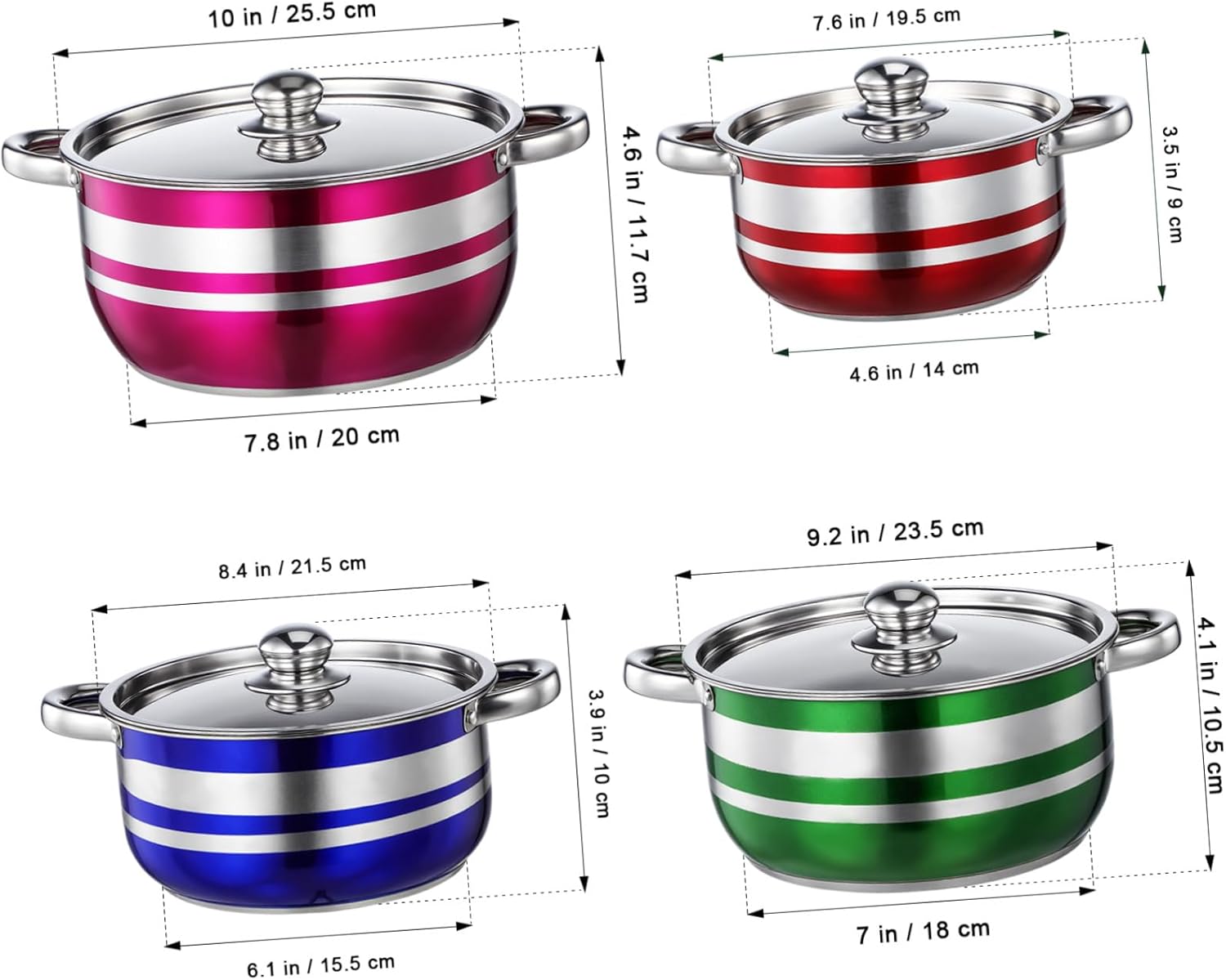 NUOBESTY 4pcs Stainless Steel Cookware Set with Heat Resistant Handles Induction Compatible Pots for Home and Restaurant Cooking Even Heat Distribution Dishwasher Safe