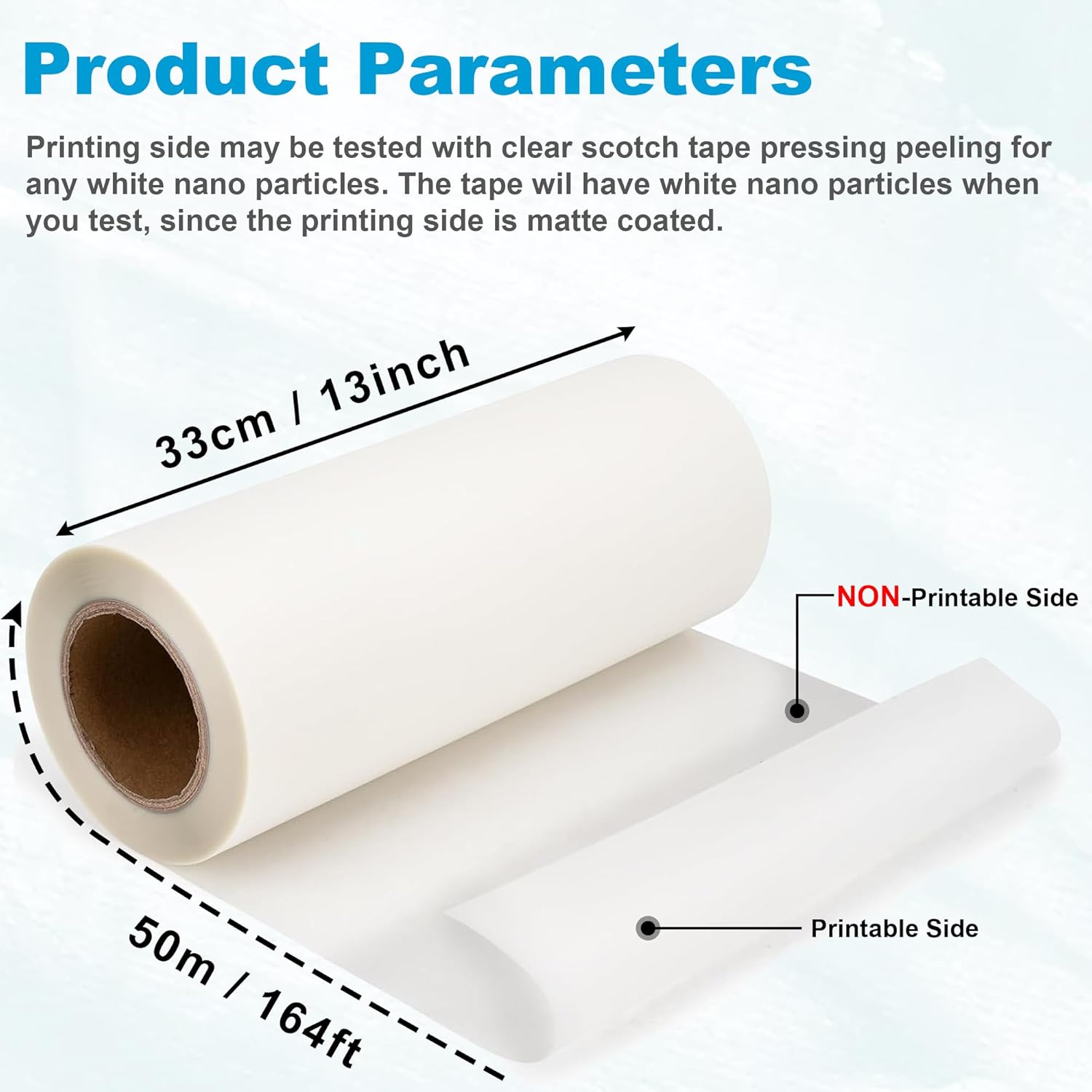 DTF Transfer film Roll 13 Inch x 164 ft Matte transparent pre-treated PET heat transfer paper, cold and hot peel, for direct printing of T-shirt textiles on DTF inkjet printers