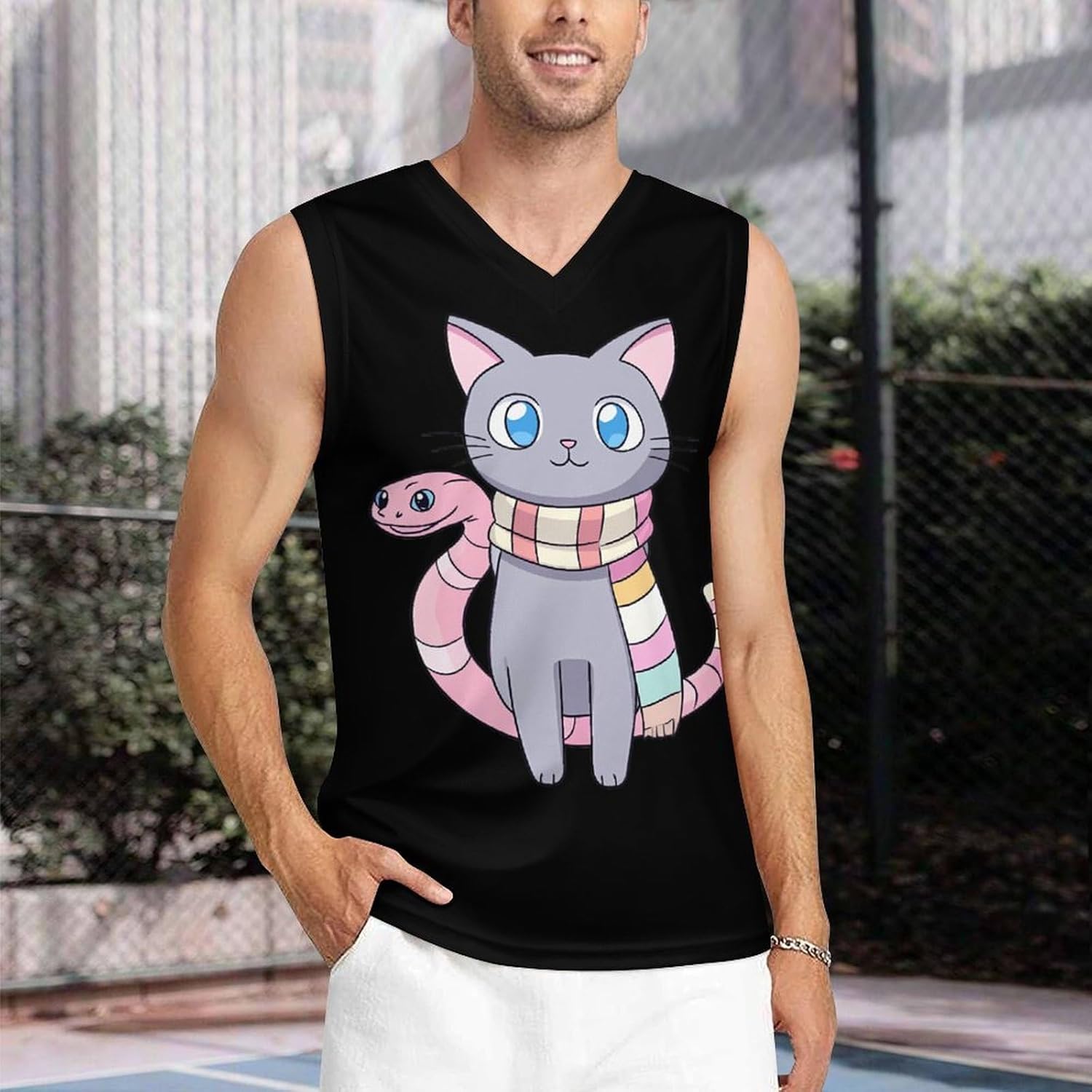 Transgender Snakeeye Cat Men's V-Neck Basketball Tank Top Sleeveless Workout Tank Shirts Gym Fitness Tees Vest