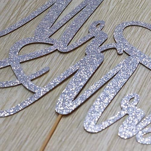 Miniatura 2 de Mr and Mrs - Decoración para tartas de boda, compromiso, aniversario de boda, decoración para tartas, doble cara plateada con purpurina