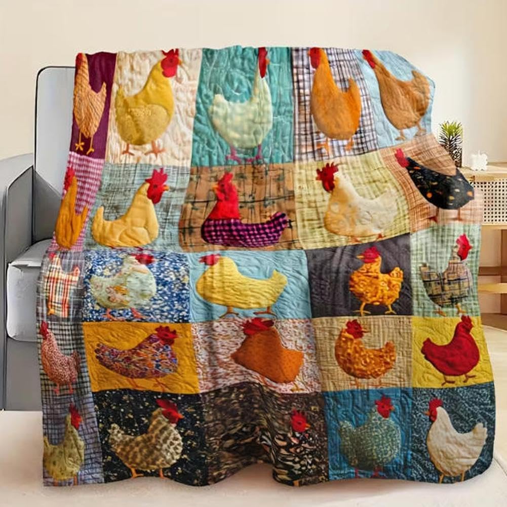 Überwurfdecke mit Hühner-Motiv, Vintage-Hahn-Druck, Decke für Erwachsene, Frauen, Kinder, dekorative Überwurfdecken, gemütlich, weiche Plüschdecken für Couch, Bett, Sofa, warmes Bauernhaus-Geschenk