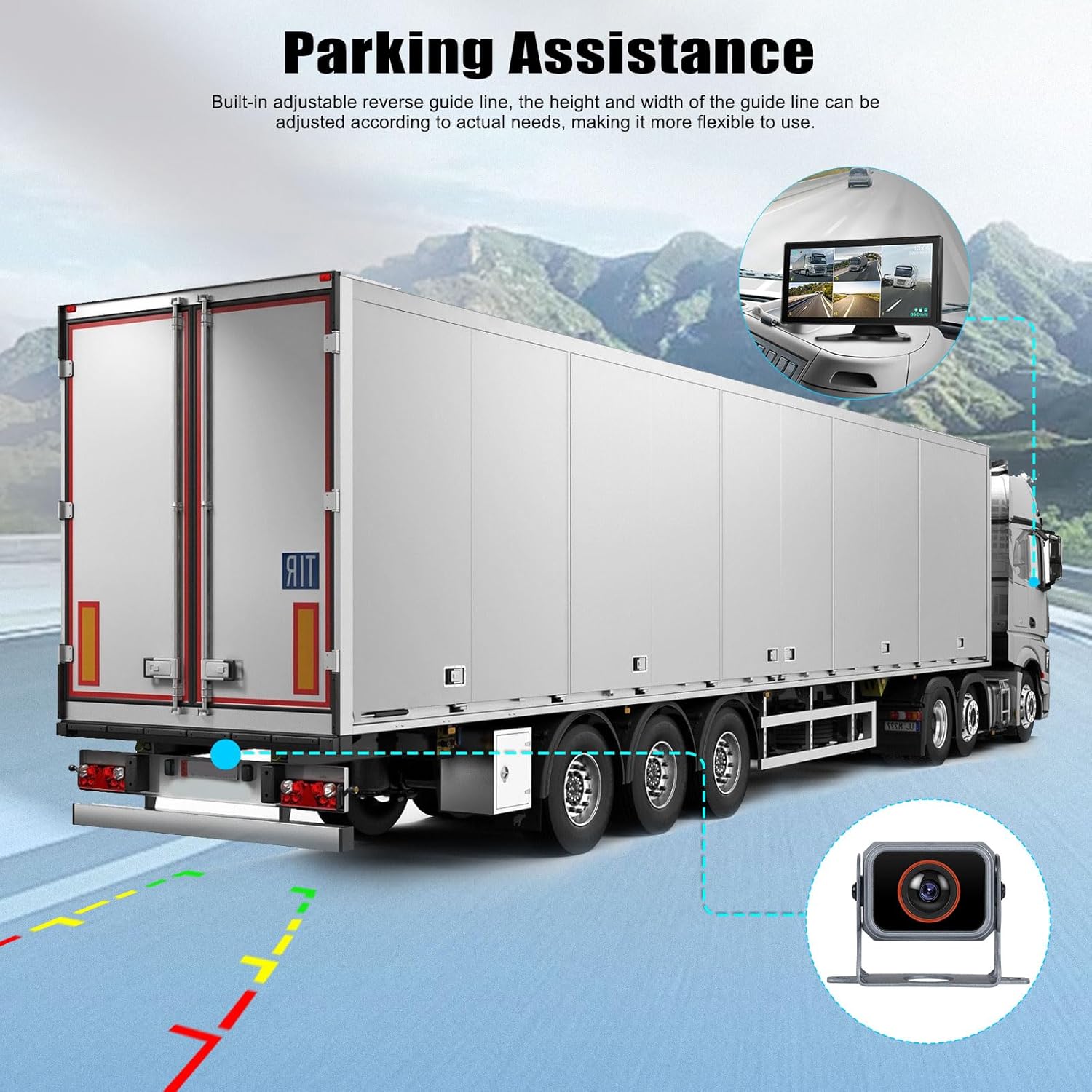 Vehicle Backup Camera for Trucks Pickups Bus Trailers Caravans 10.36-inch IPS HD Screen DVR Recording Reverse Monitor 5 Split Screen Waterproof Night Vision Stable Signal DIY Parking Lines