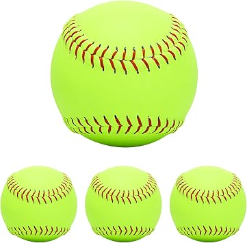 GKK Softballs 4 Pack Sports Practice Softballs 12 Inch Slow Pitch Official Size and Weight Softball Autograph Softball Training Ball for Games, Soft Toss, Batting, Fielding, Hitting, Pitching