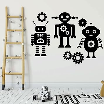 Robots Wall Decal Vinyl Sticker | Home Decoration for Boy or Girls Bedroom, School Classroom, Preschool, or Playroom | Custom Sizes and Colors Complement Any Living Space