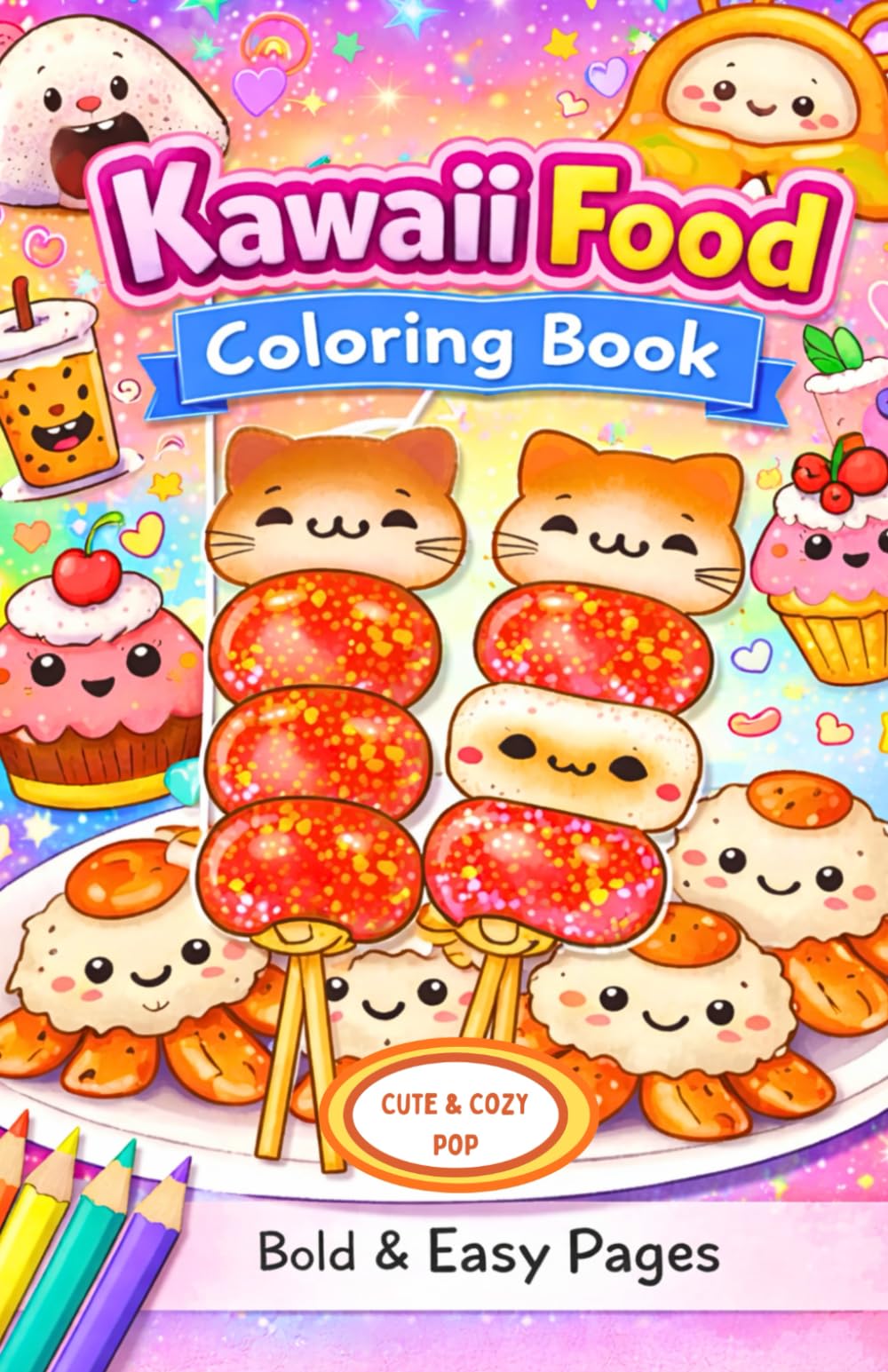 Kawaii Food Coloring Book: 40 Cute and Easy Japanese Food Characters for Teens and Adults: Relaxing and Fun Designs for Stress Relief